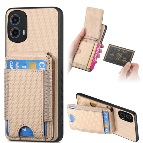 Moto G 5G 2024 Carbon Fiber Vertical Flip Wallet Stand Phone Case - Khaki